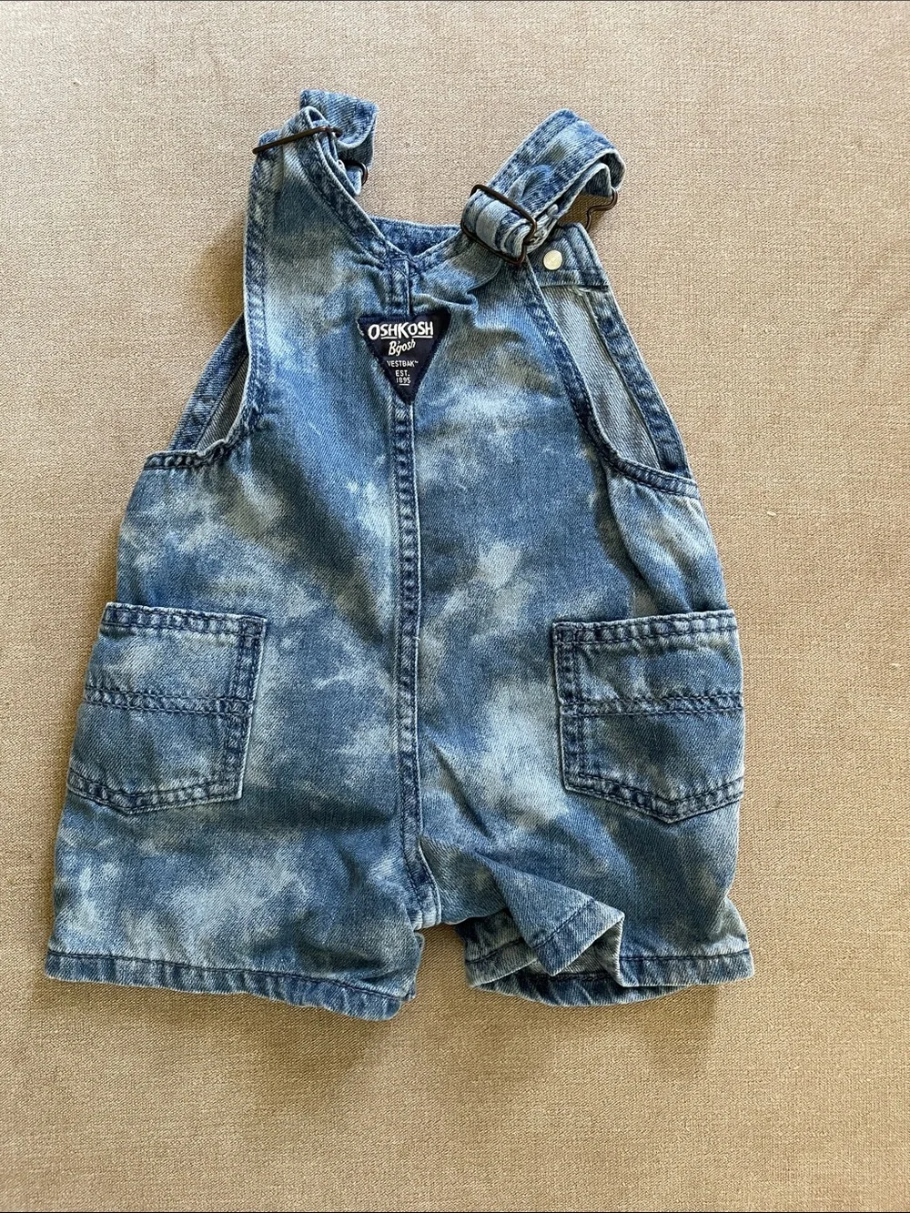 OshKosh B'gosh Washed Blue Denim Short Overalls with Flag Graphic